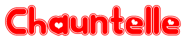 The image is a clipart featuring the word Chauntelle written in a stylized font with a heart shape replacing inserted into the center of each letter. The color scheme of the text and hearts is red with a light outline.