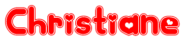 The image is a clipart featuring the word Christiane written in a stylized font with a heart shape replacing inserted into the center of each letter. The color scheme of the text and hearts is red with a light outline.