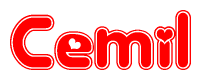 The image displays the word Cemil written in a stylized red font with hearts inside the letters.