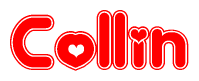 The image displays the word Collin written in a stylized red font with hearts inside the letters.