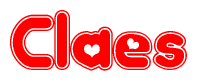 The image displays the word Claes written in a stylized red font with hearts inside the letters.