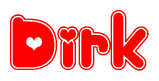 The image is a clipart featuring the word Dirk written in a stylized font with a heart shape replacing inserted into the center of each letter. The color scheme of the text and hearts is red with a light outline.