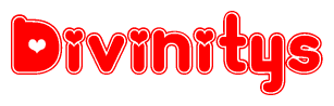 The image displays the word Divinitys written in a stylized red font with hearts inside the letters.