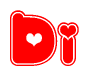 The image is a clipart featuring the word Di written in a stylized font with a heart shape replacing inserted into the center of each letter. The color scheme of the text and hearts is red with a light outline.