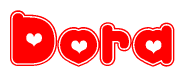 The image displays the word Dora written in a stylized red font with hearts inside the letters.