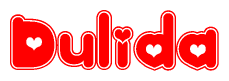 The image is a clipart featuring the word Dulida written in a stylized font with a heart shape replacing inserted into the center of each letter. The color scheme of the text and hearts is red with a light outline.