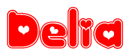 The image displays the word Delia written in a stylized red font with hearts inside the letters.