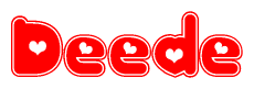 The image displays the word Deede written in a stylized red font with hearts inside the letters.