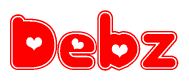 The image displays the word Debz written in a stylized red font with hearts inside the letters.