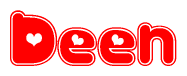 The image displays the word Deen written in a stylized red font with hearts inside the letters.