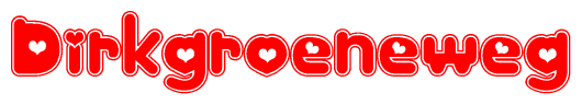 The image displays the word Dirkgroeneweg written in a stylized red font with hearts inside the letters.