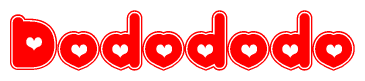 The image displays the word Dodododo written in a stylized red font with hearts inside the letters.