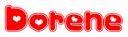 The image displays the word Dorene written in a stylized red font with hearts inside the letters.