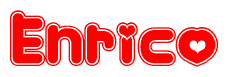 The image is a clipart featuring the word Enrico written in a stylized font with a heart shape replacing inserted into the center of each letter. The color scheme of the text and hearts is red with a light outline.