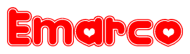 The image displays the word Emarco written in a stylized red font with hearts inside the letters.