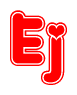 The image is a clipart featuring the word Ej written in a stylized font with a heart shape replacing inserted into the center of each letter. The color scheme of the text and hearts is red with a light outline.