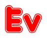 The image is a red and white graphic with the word Ev written in a decorative script. Each letter in  is contained within its own outlined bubble-like shape. Inside each letter, there is a white heart symbol.