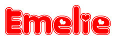 The image is a clipart featuring the word Emelie written in a stylized font with a heart shape replacing inserted into the center of each letter. The color scheme of the text and hearts is red with a light outline.