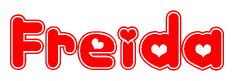 The image displays the word Freida written in a stylized red font with hearts inside the letters.