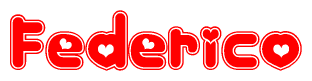 The image displays the word Federico written in a stylized red font with hearts inside the letters.
