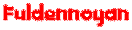 The image displays the word Fuldennoyan written in a stylized red font with hearts inside the letters.