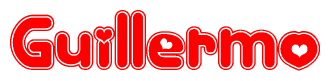 The image is a clipart featuring the word Guillermo written in a stylized font with a heart shape replacing inserted into the center of each letter. The color scheme of the text and hearts is red with a light outline.