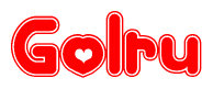 The image displays the word Golru written in a stylized red font with hearts inside the letters.