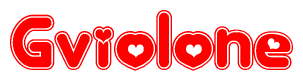 The image is a clipart featuring the word Gviolone written in a stylized font with a heart shape replacing inserted into the center of each letter. The color scheme of the text and hearts is red with a light outline.