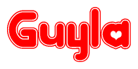 The image displays the word Guyla written in a stylized red font with hearts inside the letters.