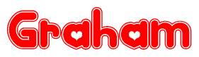 The image is a clipart featuring the word Graham written in a stylized font with a heart shape replacing inserted into the center of each letter. The color scheme of the text and hearts is red with a light outline.