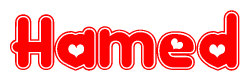 The image displays the word Hamed written in a stylized red font with hearts inside the letters.