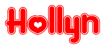 The image displays the word Hollyn written in a stylized red font with hearts inside the letters.