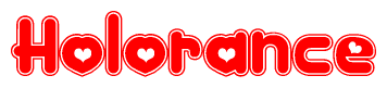 The image displays the word Holorance written in a stylized red font with hearts inside the letters.