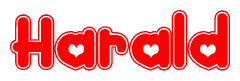 The image is a clipart featuring the word Harald written in a stylized font with a heart shape replacing inserted into the center of each letter. The color scheme of the text and hearts is red with a light outline.