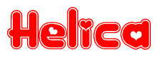 The image is a clipart featuring the word Helica written in a stylized font with a heart shape replacing inserted into the center of each letter. The color scheme of the text and hearts is red with a light outline.