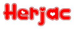 The image displays the word Herjac written in a stylized red font with hearts inside the letters.