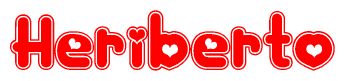 The image is a clipart featuring the word Heriberto written in a stylized font with a heart shape replacing inserted into the center of each letter. The color scheme of the text and hearts is red with a light outline.