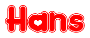 The image is a clipart featuring the word Hans written in a stylized font with a heart shape replacing inserted into the center of each letter. The color scheme of the text and hearts is red with a light outline.