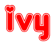 The image is a clipart featuring the word Ivy written in a stylized font with a heart shape replacing inserted into the center of each letter. The color scheme of the text and hearts is red with a light outline.