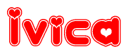 The image is a clipart featuring the word Ivica written in a stylized font with a heart shape replacing inserted into the center of each letter. The color scheme of the text and hearts is red with a light outline.