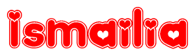 The image displays the word Ismailia written in a stylized red font with hearts inside the letters.