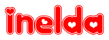 The image is a clipart featuring the word Inelda written in a stylized font with a heart shape replacing inserted into the center of each letter. The color scheme of the text and hearts is red with a light outline.