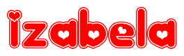 The image displays the word Izabela written in a stylized red font with hearts inside the letters.
