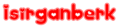 The image displays the word Isirganberk written in a stylized red font with hearts inside the letters.