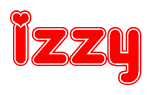 The image displays the word Izzy written in a stylized red font with hearts inside the letters.