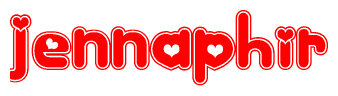 The image is a clipart featuring the word Jennaphir written in a stylized font with a heart shape replacing inserted into the center of each letter. The color scheme of the text and hearts is red with a light outline.