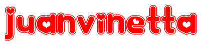 The image displays the word Juanvinetta written in a stylized red font with hearts inside the letters.
