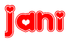 The image is a clipart featuring the word Jani written in a stylized font with a heart shape replacing inserted into the center of each letter. The color scheme of the text and hearts is red with a light outline.