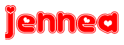 The image displays the word Jennea written in a stylized red font with hearts inside the letters.