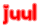 The image displays the word Juul written in a stylized red font with hearts inside the letters.
